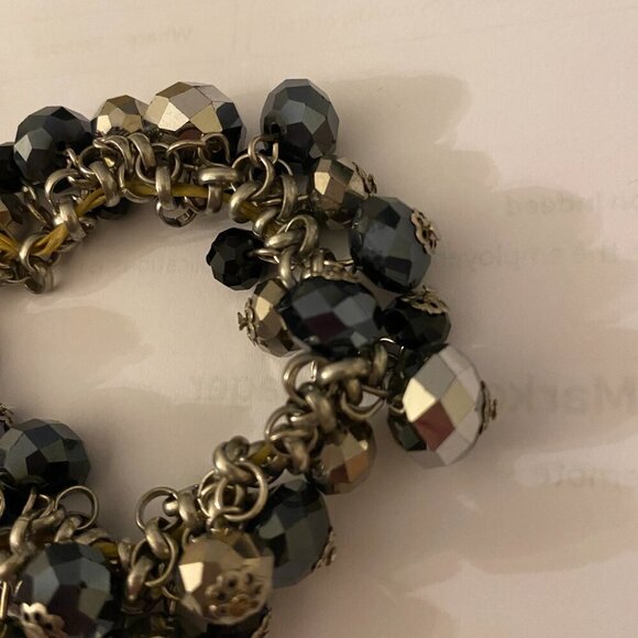 Vintage ALI KHAN New York Bracelet Cluster Black Clear Glass Beads Stretch - Picture 4 of 6